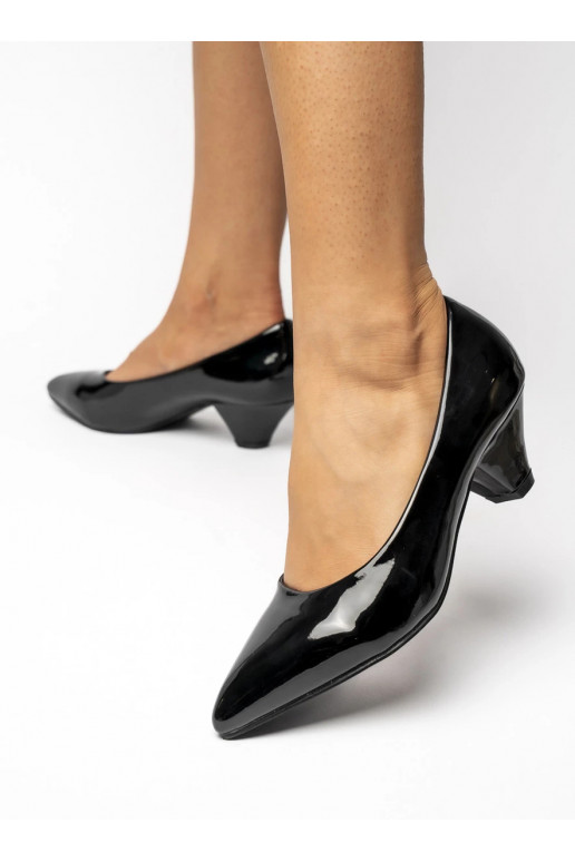 Eleganta stila Laque puszābaki uz zema papēža BLACK