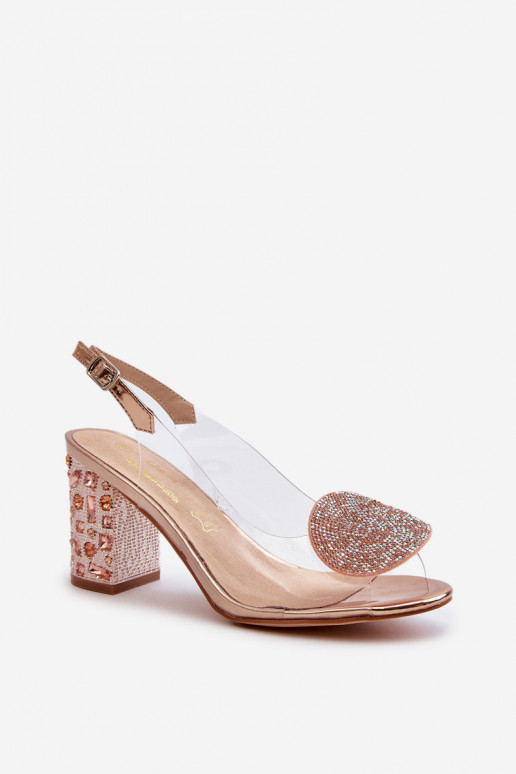 Sandales Caurspīdīgas ar papēdi Zelta...