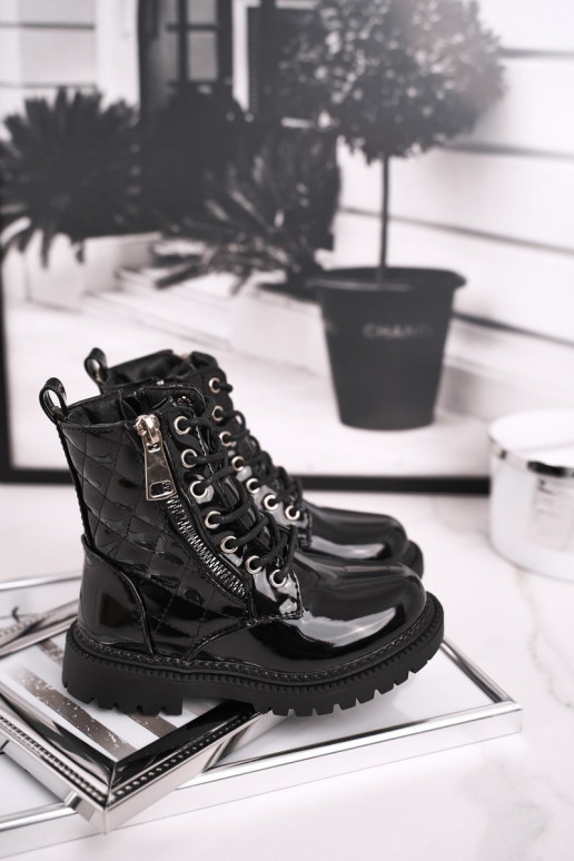 Melnas krāsas lakots sieviešu zābaki