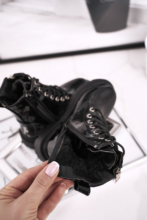 Melnas krāsas lakots sieviešu zābaki
