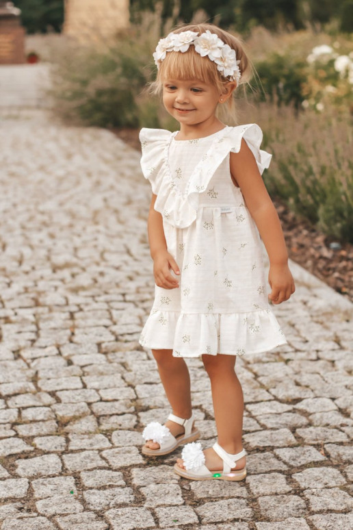 Bērnu sandales ar ziediem baltā krāsā