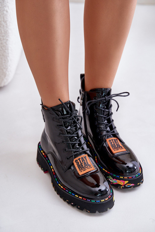 Artiker siltināti lakoti zābaki melnā...