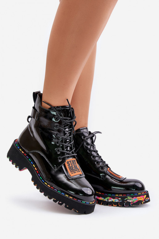 Artiker siltināti lakoti zābaki melnā...