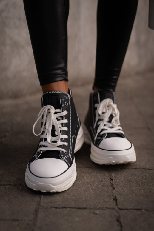 Platformas apavi no eko ādas melnā krāsā