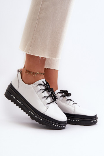 Baltas krāsas sneakers ar platformu un lakotu efektu, S.Barski LR592B 2