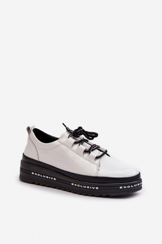 Baltas krāsas sneakers ar platformu un lakotu efektu, S.Barski LR592B