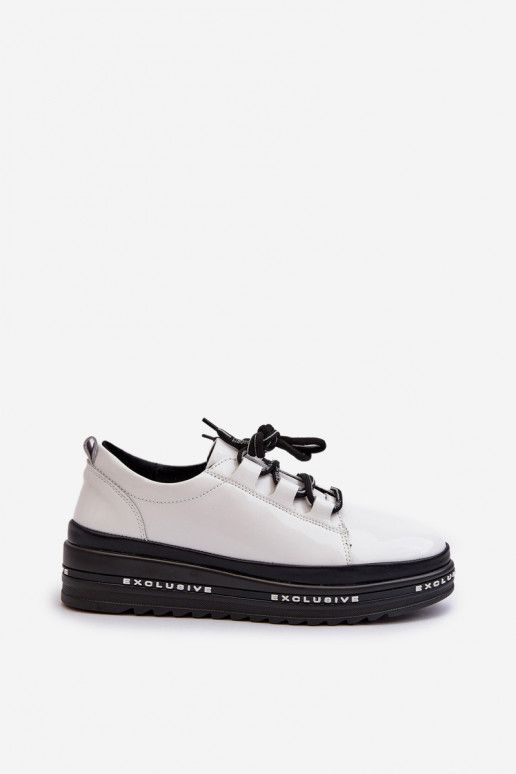 Baltas krāsas sneakers ar platformu un lakotu efektu, S.Barski LR592B
