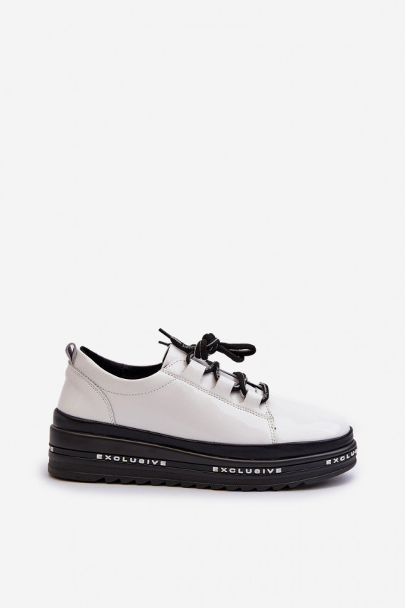 Baltas krāsas sneakers ar platformu un lakotu efektu, S.Barski LR592B