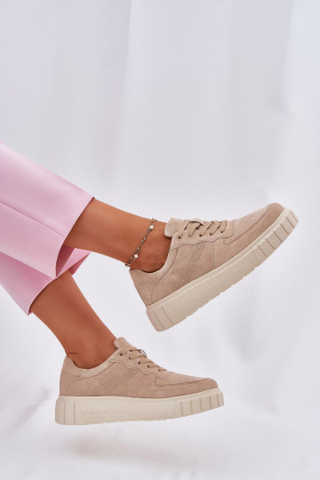 Sieviešu zamša sneakers tipa apavi ar platformu, smilšu krāsā Rilena