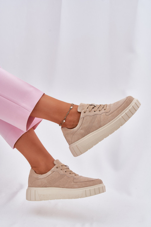 Sieviešu zamša sneakers tipa apavi ar platformu, smilšu krāsā Rilena
