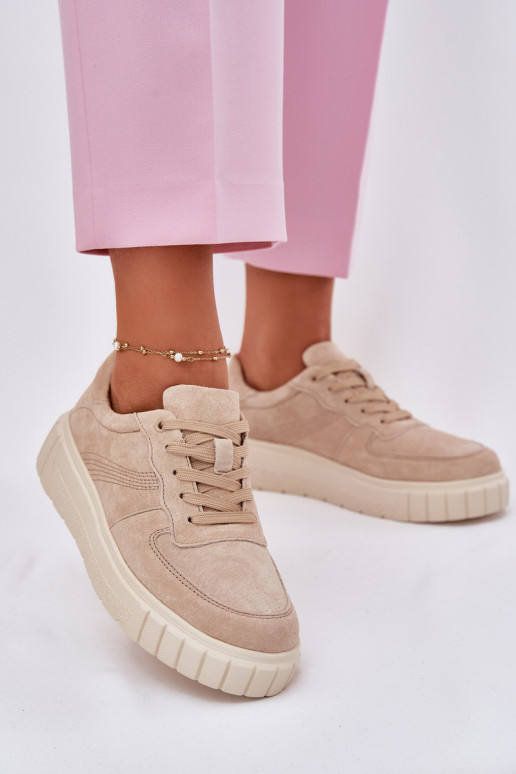 Sieviešu zamša sneakers tipa apavi ar platformu, smilšu krāsā Rilena