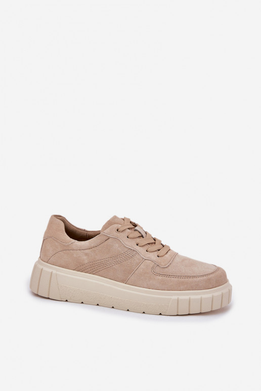 Sieviešu zamša sneakers tipa apavi ar platformu, smilšu krāsā Rilena
