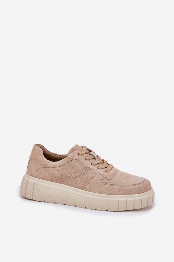 Sieviešu zamša sneakers tipa apavi ar platformu, smilšu krāsā Rilena