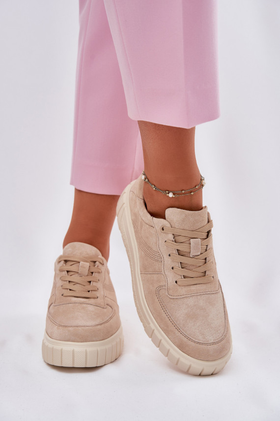 Sieviešu zamša sneakers tipa apavi ar platformu, smilšu krāsā Rilena