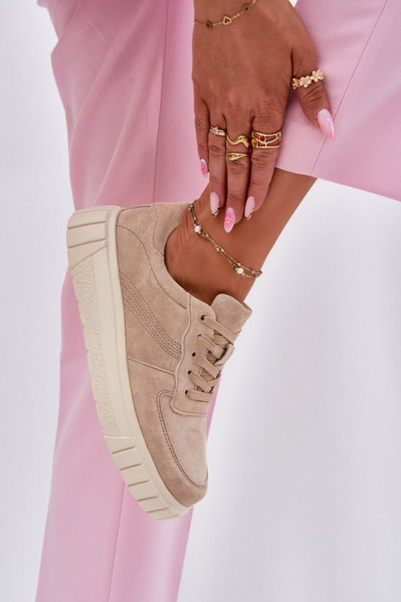 Sieviešu zamša sneakers tipa apavi ar platformu, smilšu krāsā Rilena