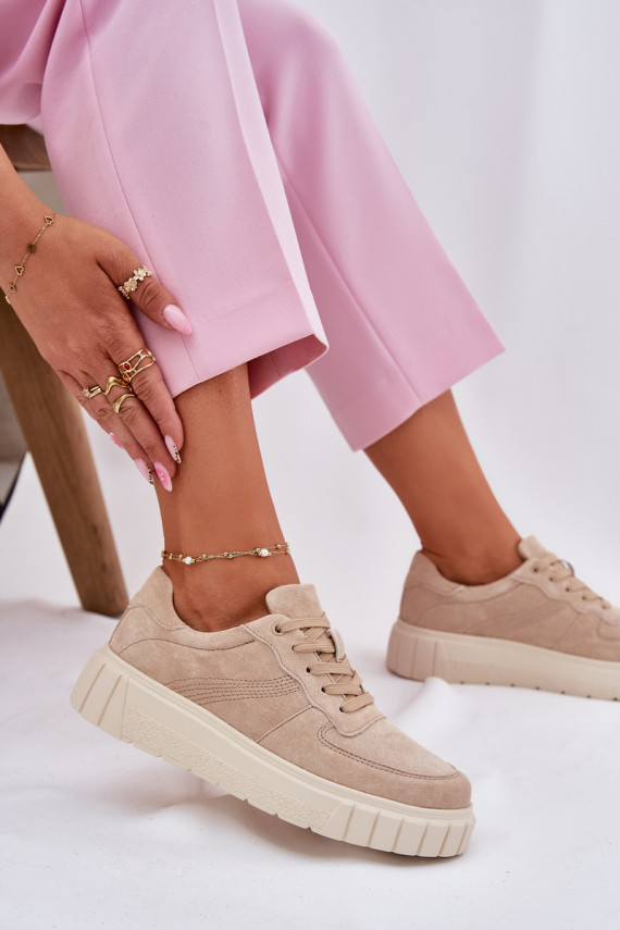 Sieviešu zamša sneakers tipa apavi ar platformu, smilšu krāsā Rilena