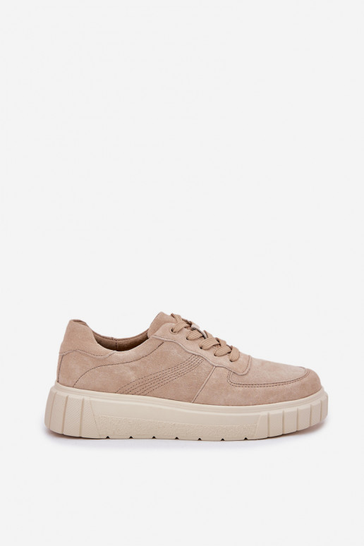 Sieviešu zamša sneakers tipa apavi ar platformu, smilšu krāsā Rilena