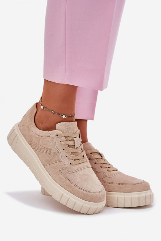 Sieviešu zamša sneakers tipa apavi ar platformu, smilšu krāsā Rilena