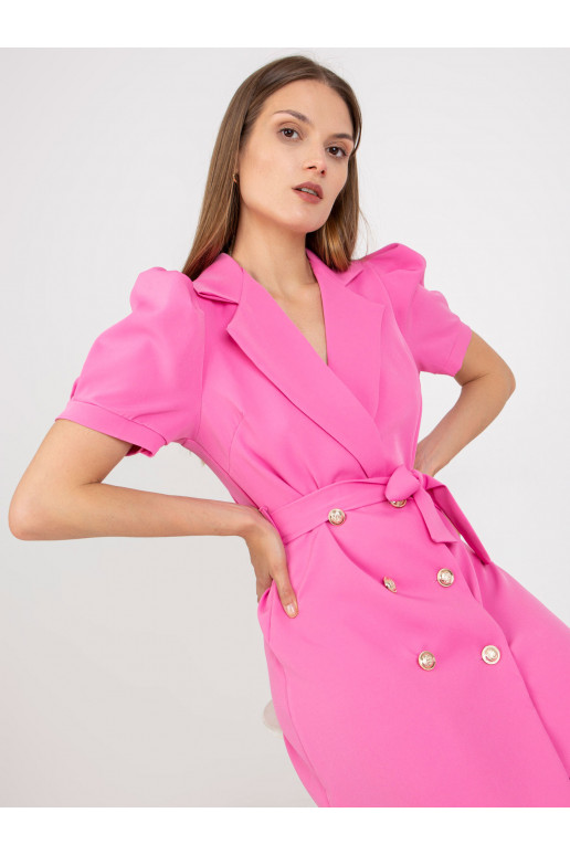 Rozā divrindu kokteiļkleita ar jostu