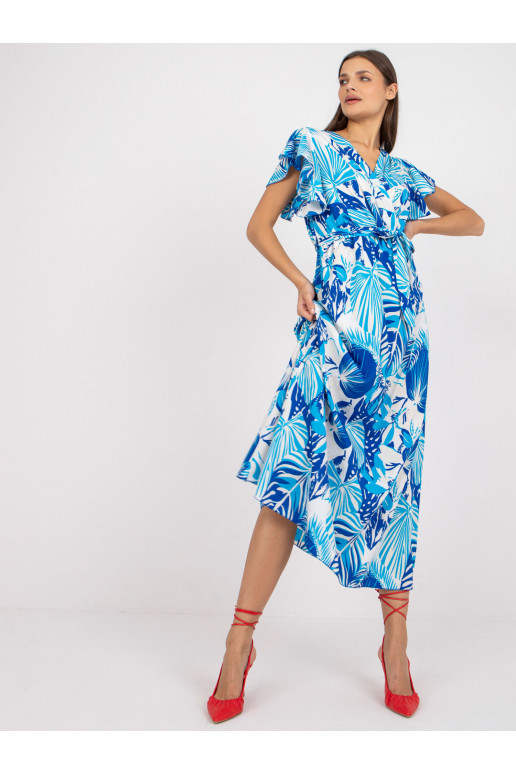 Balta un zila maxi kleita ar apdrukām...