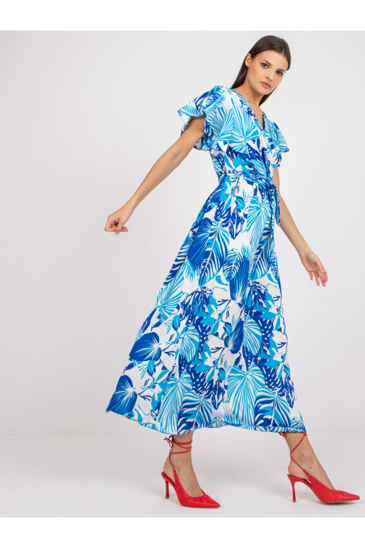 Balta un zila maxi kleita ar apdrukām...