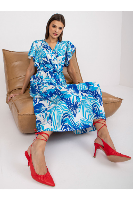 Balta un zila maxi kleita ar apdrukām...