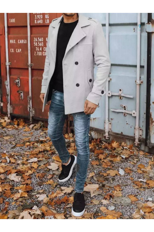 Vīriešu divrindu mētelis, gaiši pelēks