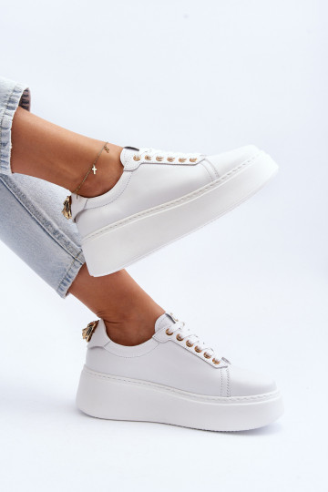 Sievišķīgs Āda Sneakers modeļa apavi ar platformu CheBello 4367 baltas krāsas 2