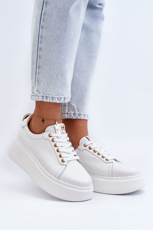 Sievišķīgs Āda Sneakers modeļa apavi ar platformu CheBello 4367 baltas krāsas