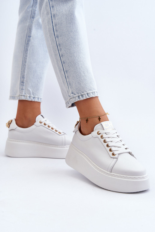 Sievišķīgs Āda Sneakers modeļa apavi ar platformu CheBello 4367 baltas krāsas