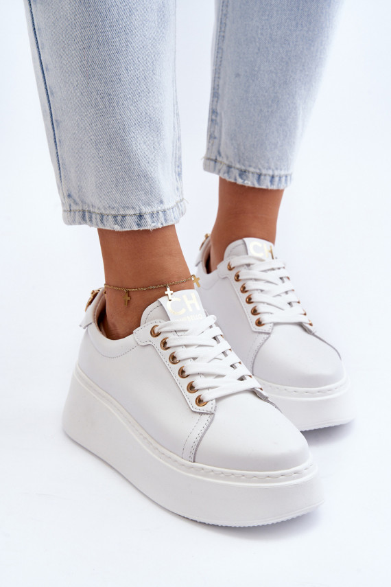Sievišķīgs Āda Sneakers modeļa apavi ar platformu CheBello 4367 baltas krāsas