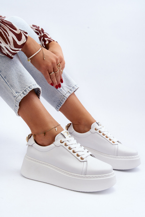 Sievišķīgs Āda Sneakers modeļa apavi ar platformu CheBello 4367 baltas krāsas