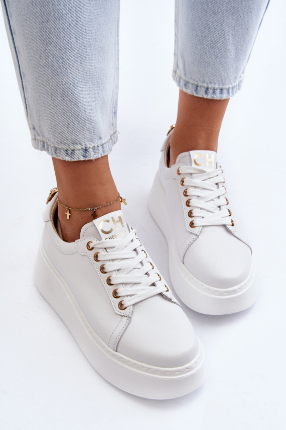 Sievišķīgs Āda Sneakers modeļa apavi ar platformu CheBello 4367 baltas krāsas