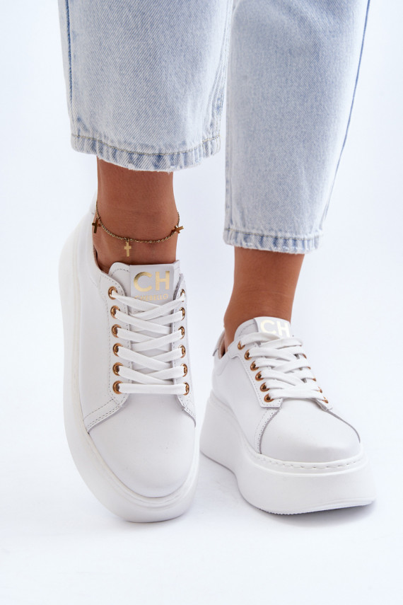 Sievišķīgs Āda Sneakers modeļa apavi ar platformu CheBello 4367 baltas krāsas