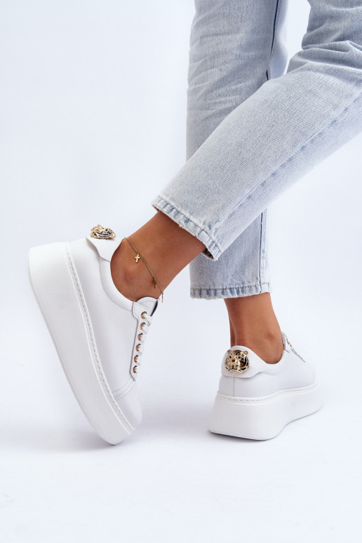 Sievišķīgs Āda Sneakers modeļa apavi ar platformu CheBello 4367 baltas krāsas
