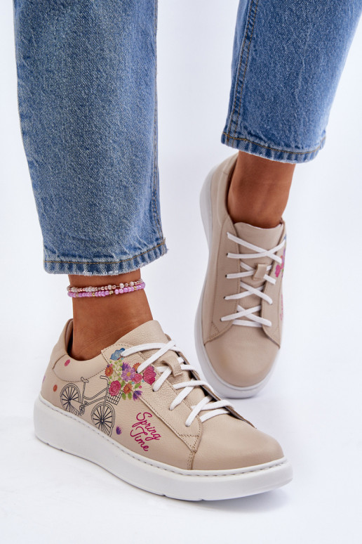 Zazoo 024/TAMARA Sievišķīgs Sneakers modeļa apavi Āda smilšu krāsas