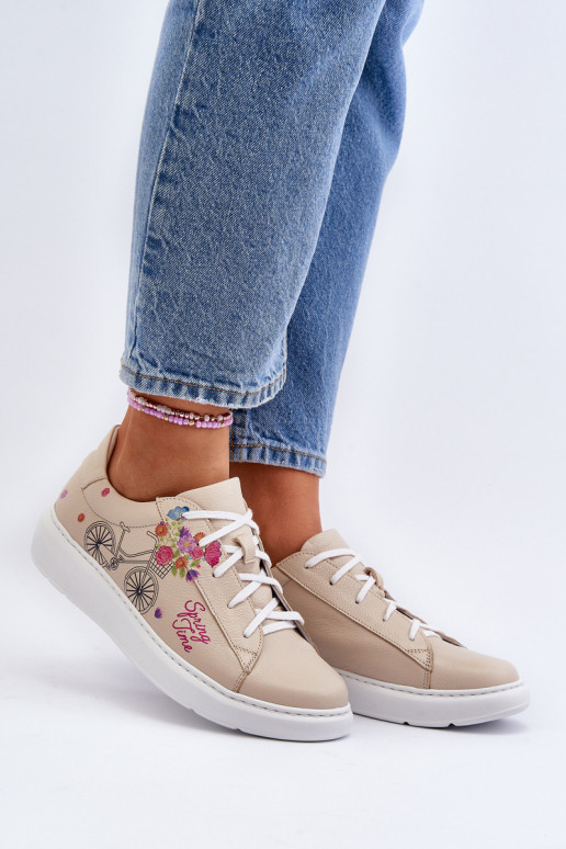 Zazoo 024/TAMARA Sievišķīgs Sneakers modeļa apavi Āda smilšu krāsas