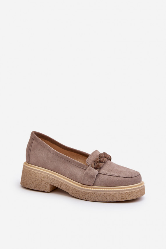 Zazoo 3429/W Eleganti zamšādas lauferi ar ornamentiem Cappuccino