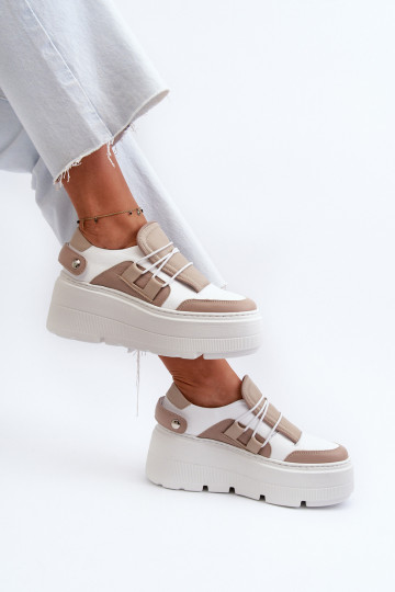Zazoo 1833 Sneakers modeļa apavi Sievišķīgs Āda ar modernām masīvām zolēm smilšu krāsas-baltas krāsas 2