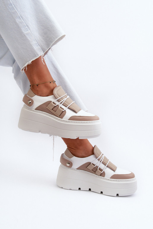 Zazoo 1833 Sneakers modeļa apavi Sievišķīgs Āda ar modernām masīvām zolēm smilšu krāsas-baltas krāsas