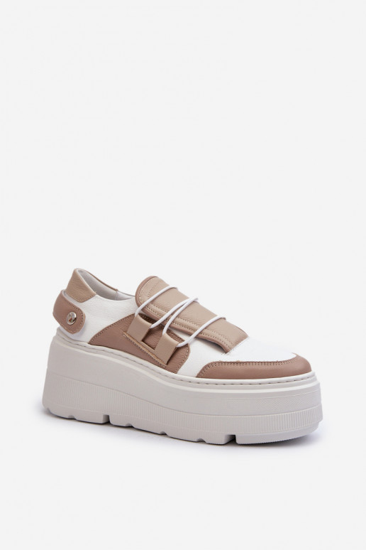 Zazoo 1833 Sneakers modeļa apavi Sievišķīgs Āda ar modernām masīvām zolēm smilšu krāsas-baltas krāsas