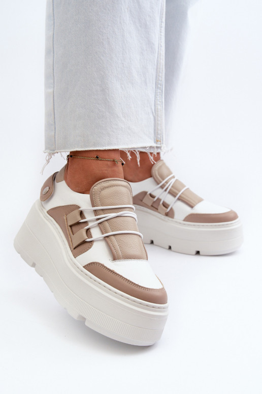 Zazoo 1833 Sneakers modeļa apavi Sievišķīgs Āda ar modernām masīvām zolēm smilšu krāsas-baltas krāsas