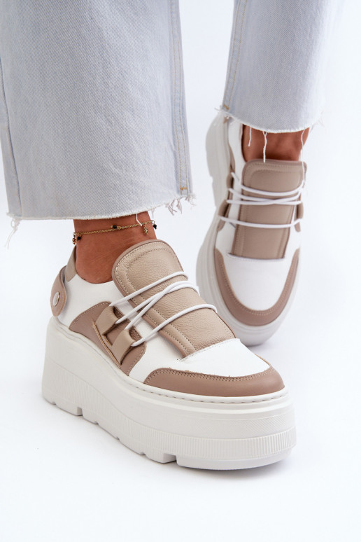 Zazoo 1833 Sneakers modeļa apavi Sievišķīgs Āda ar modernām masīvām zolēm smilšu krāsas-baltas krāsas