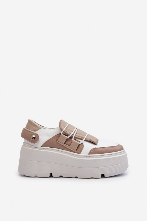 Zazoo 1833 Sneakers modeļa apavi Sievišķīgs Āda ar modernām masīvām zolēm smilšu krāsas-baltas krāsas