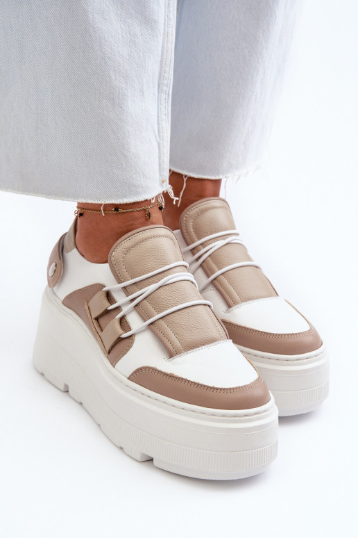 Zazoo 1833 Sneakers modeļa apavi Sievišķīgs Āda ar modernām masīvām zolēm smilšu krāsas-baltas krāsas