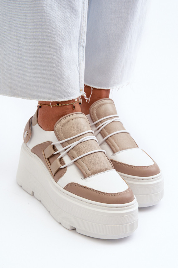 Zazoo 1833 Sneakers modeļa apavi Sievišķīgs Āda ar modernām masīvām zolēm smilšu krāsas-baltas krāsas