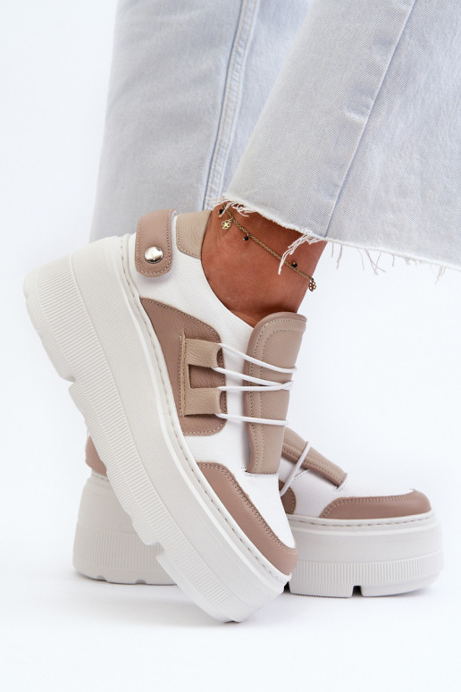 Zazoo 1833 Sneakers modeļa apavi Sievišķīgs Āda ar modernām masīvām zolēm smilšu krāsas-baltas krāsas