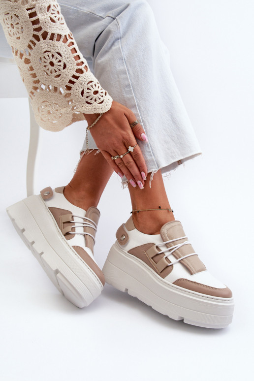 Zazoo 1833 Sneakers modeļa apavi Sievišķīgs Āda ar modernām masīvām zolēm smilšu krāsas-baltas krāsas