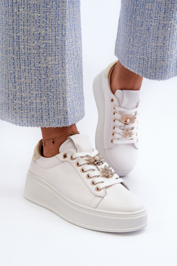 Āda Sneakers modeļa apavi Sievišķīgs ar platformu Z Przypinkami D&A SN67 baltas krāsas