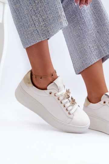 Āda Sneakers modeļa apavi Sievišķīgs ar platformu Z Przypinkami D&A SN67 baltas krāsas 2